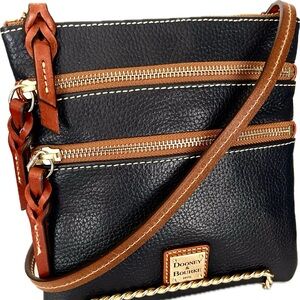 Dooney & Bourke Deep Navy North South Triple Zip Pebble Leather Crossbody Bag